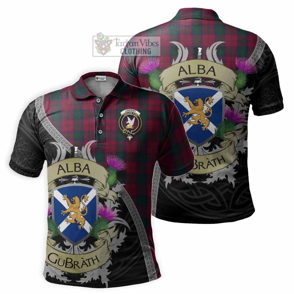 Tartan Vibes Clothing Lindsay Tartan Family Crest Polo Shirt Lion Rampant Royal Thistle Shield Celtic Inspired
