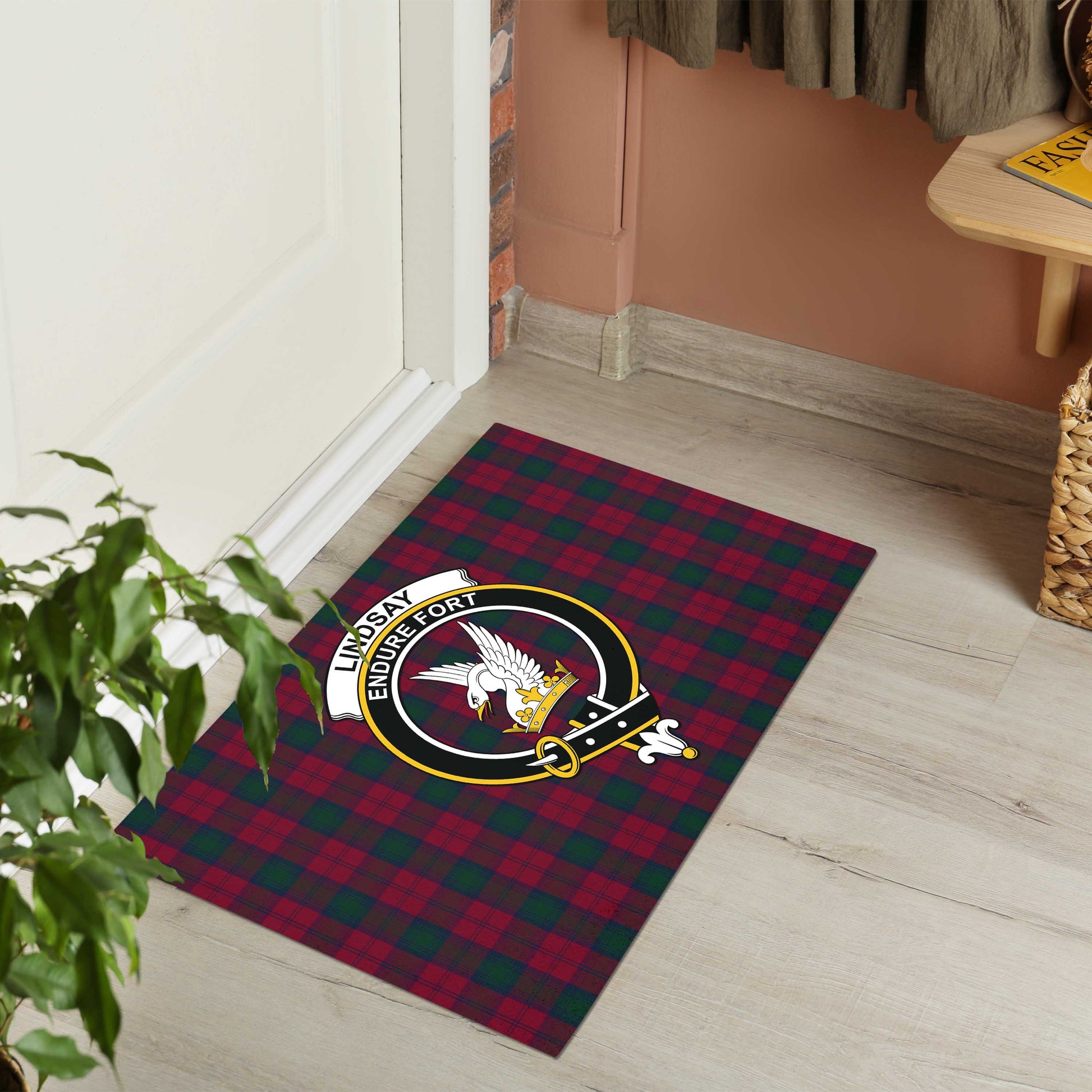 Lindsay Tartan Door Mat with Family Crest - Tartanvibesclothing