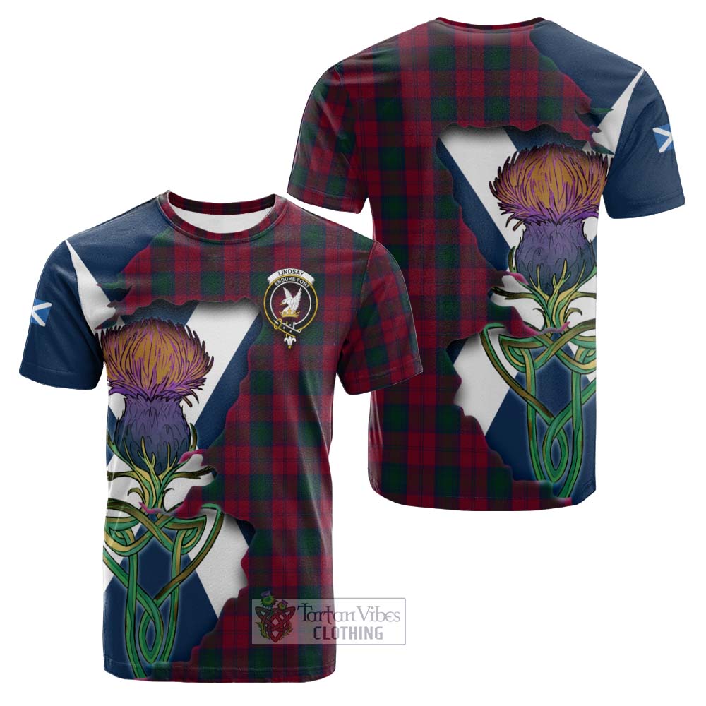 Tartan Vibes Clothing Lindsay Tartan Family Crest Cotton T-shirt Scottish Thistle Celtic Inspired