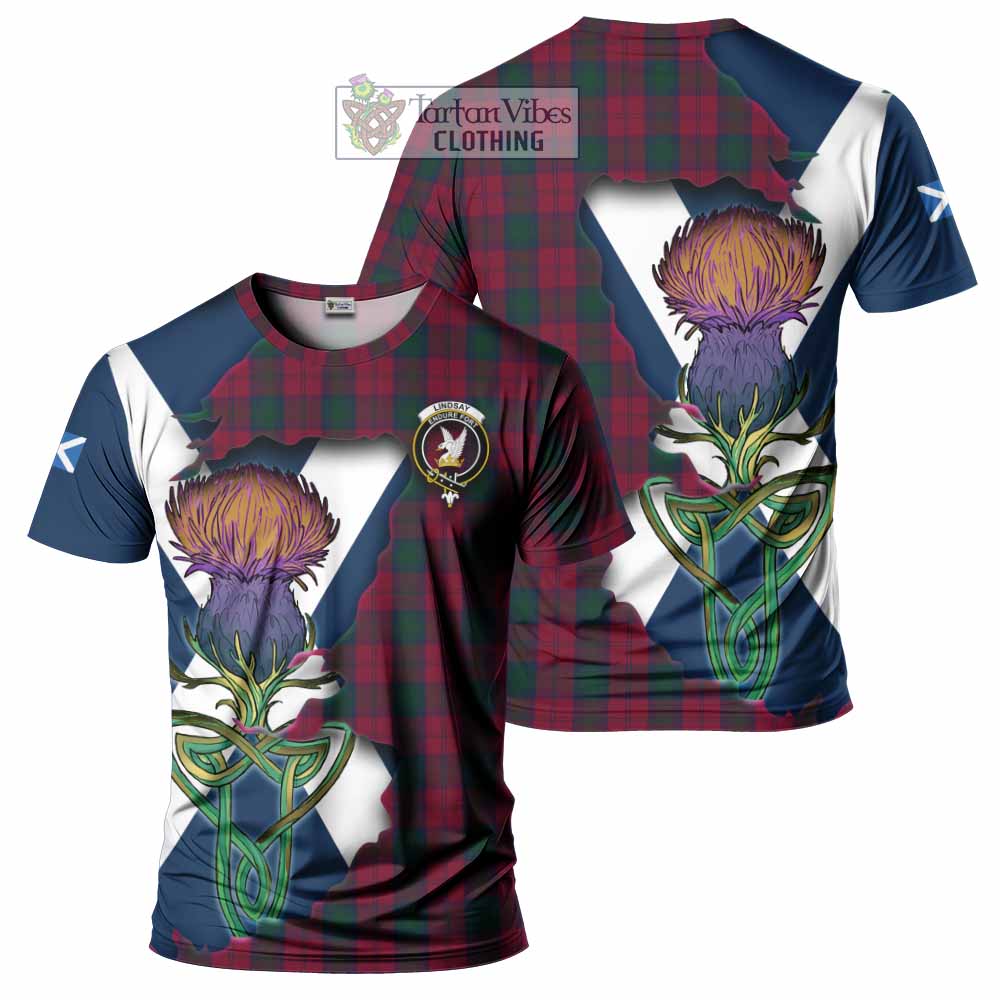 Tartan Vibes Clothing Lindsay Tartan Family Crest T-Shirt Scottish Thistle Celtic Inspired