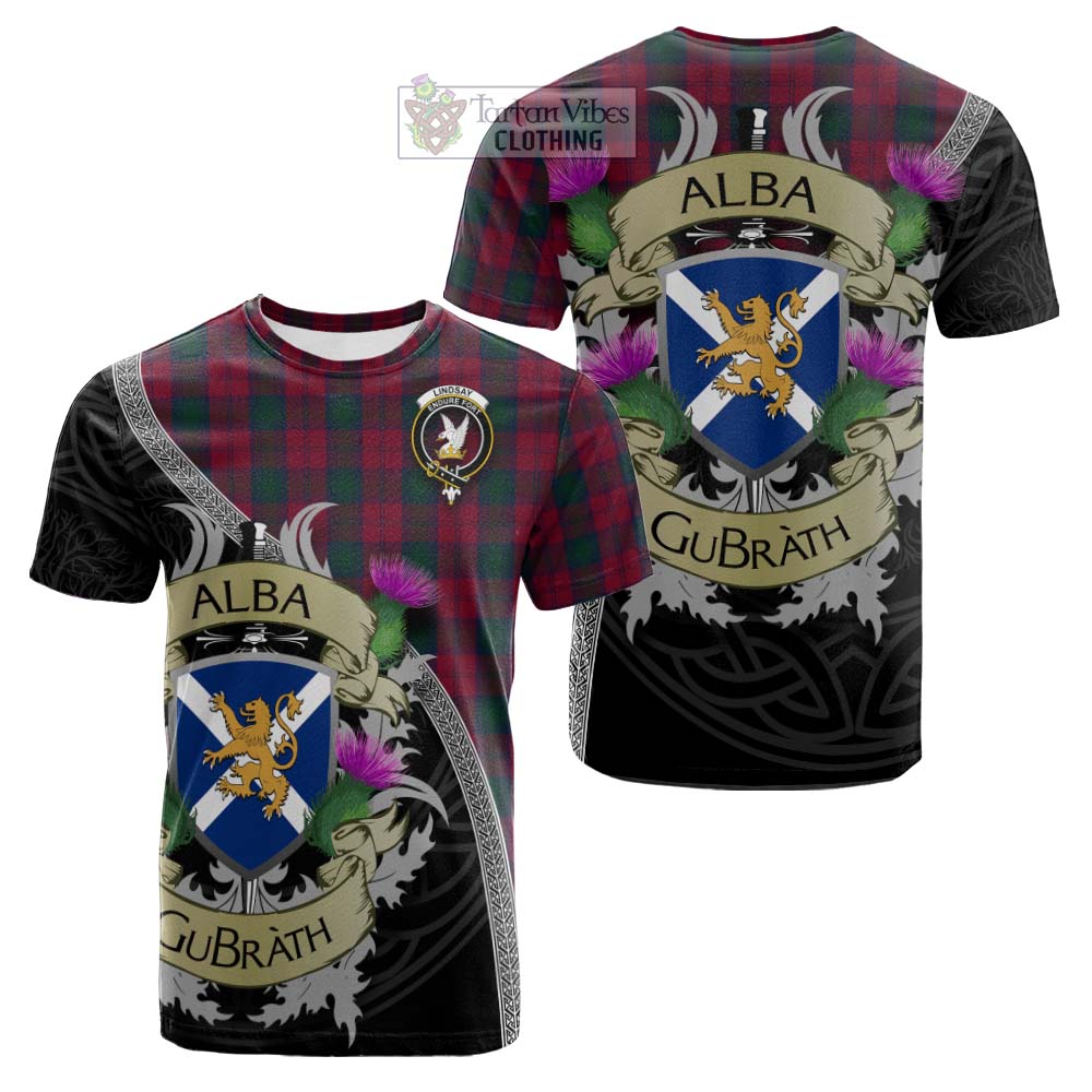 Tartan Vibes Clothing Lindsay Tartan Family Crest Cotton T-shirt Lion Rampant Royal Thistle Shield Celtic Inspired