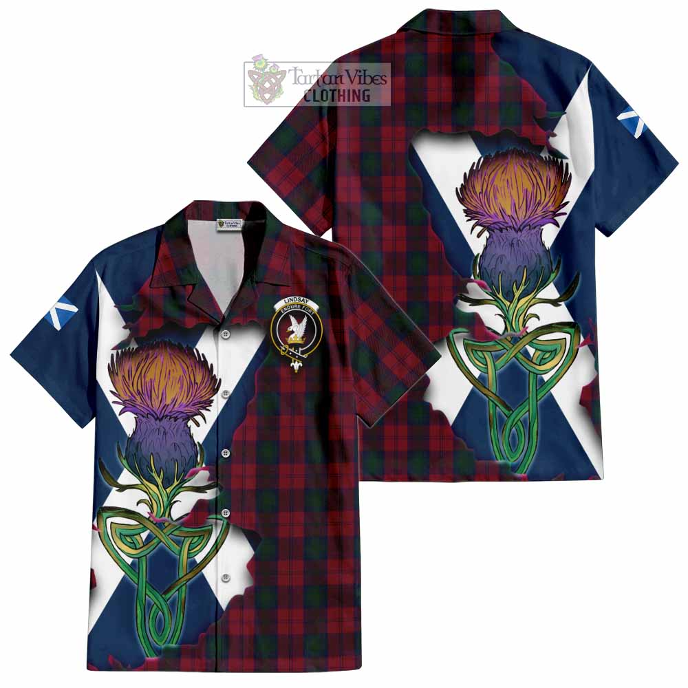 Tartan Vibes Clothing Lindsay Tartan Family Crest Short Sleeve Button Shirt Scottish Thistle Celtic Inspired