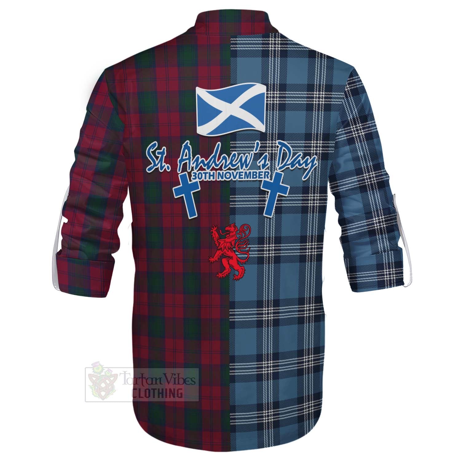 Tartan Vibes Clothing Lindsay Tartan Ghillie Kilt Shirt Happy St. Andrew's Day Half Tartan Style