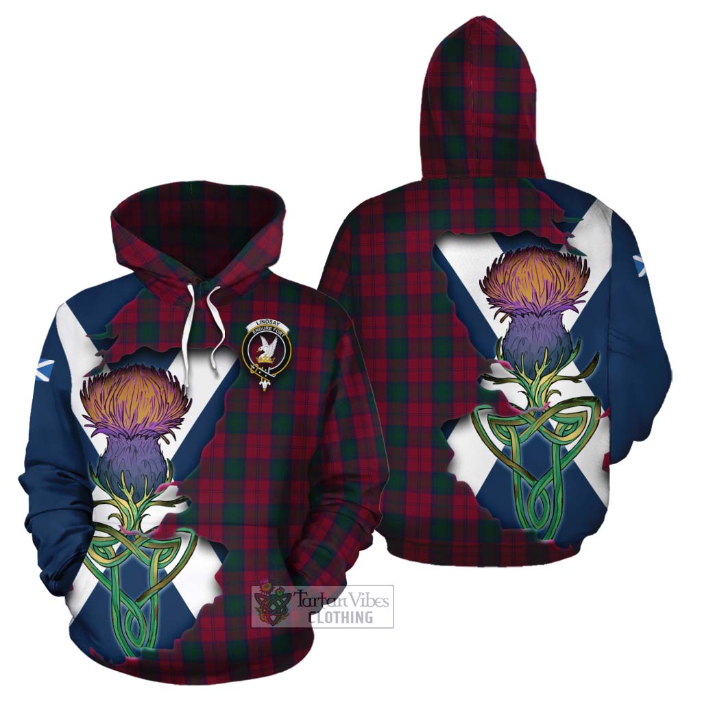 Tartan Vibes Clothing Lindsay Tartan Family Crest Cotton Hoodie Scottish Thistle Celtic Inspired