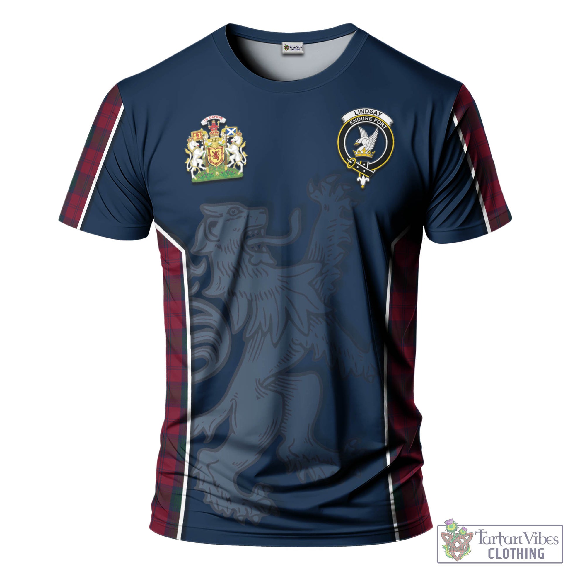 Tartan Vibes Clothing Lindsay Tartan T-Shirt with Family Crest and Lion Rampant Vibes Sport Style