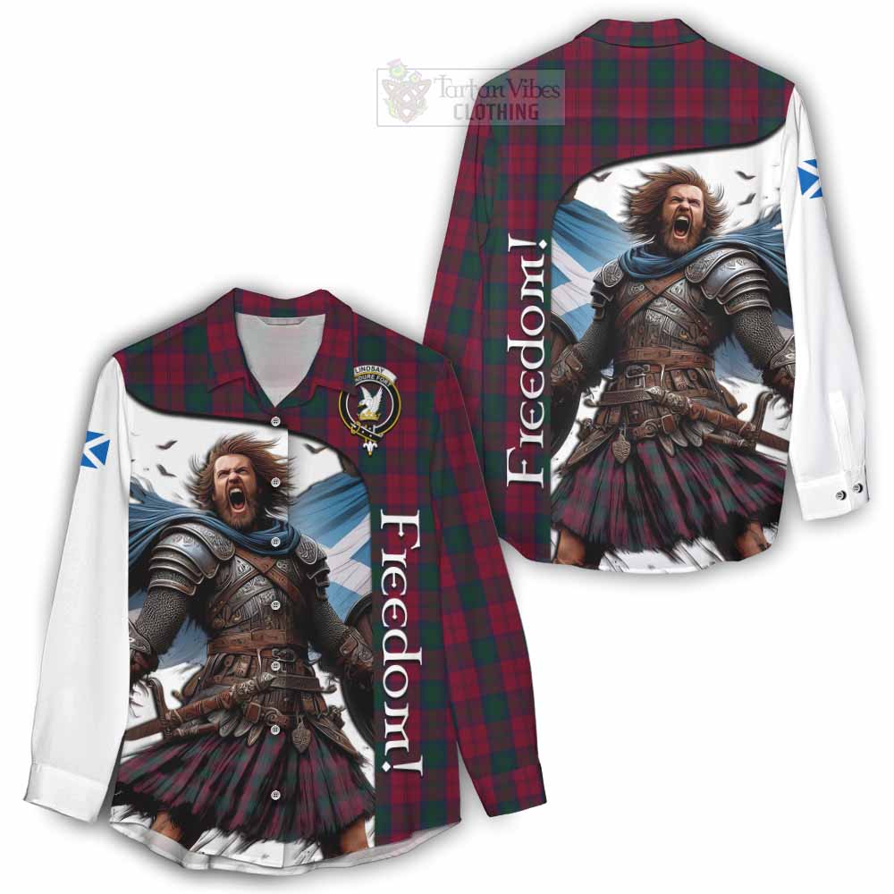 Tartan Vibes Clothing Lindsay Crest Tartan Women's Casual Shirt Inspired by the Freedom of Scottish Warrior