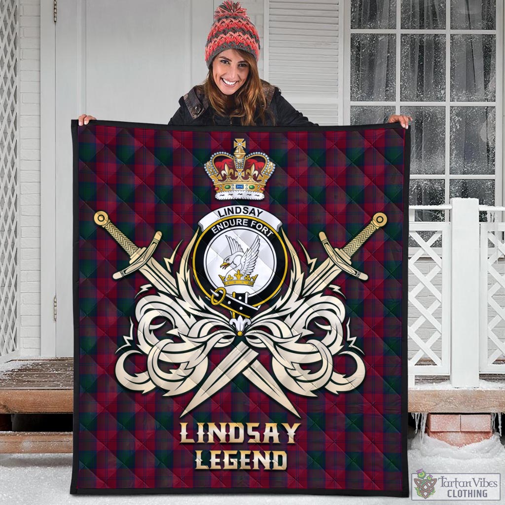 Tartan Vibes Clothing Lindsay Tartan Quilt with Clan Crest and the Golden Sword of Courageous Legacy