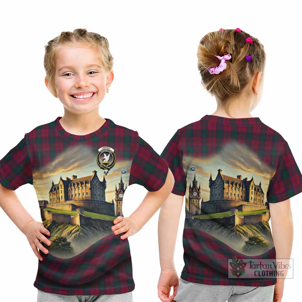 Tartan Vibes Clothing Lindsay Tartan Family Crest Kid T-Shirt with Scottish Ancient Castle Style