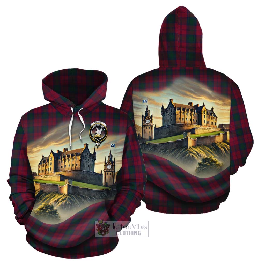 Tartan Vibes Clothing Lindsay Tartan Family Crest Cotton Hoodie with Scottish Ancient Castle Style