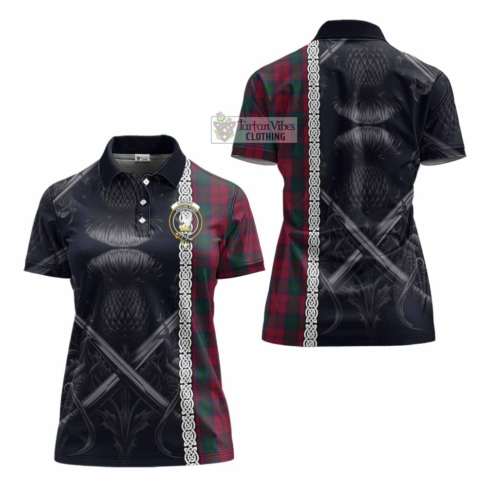 Tartan Vibes Clothing Lindsay Tartan Women's Polo Shirt with Family Crest Cross Sword Thistle Celtic Vibes
