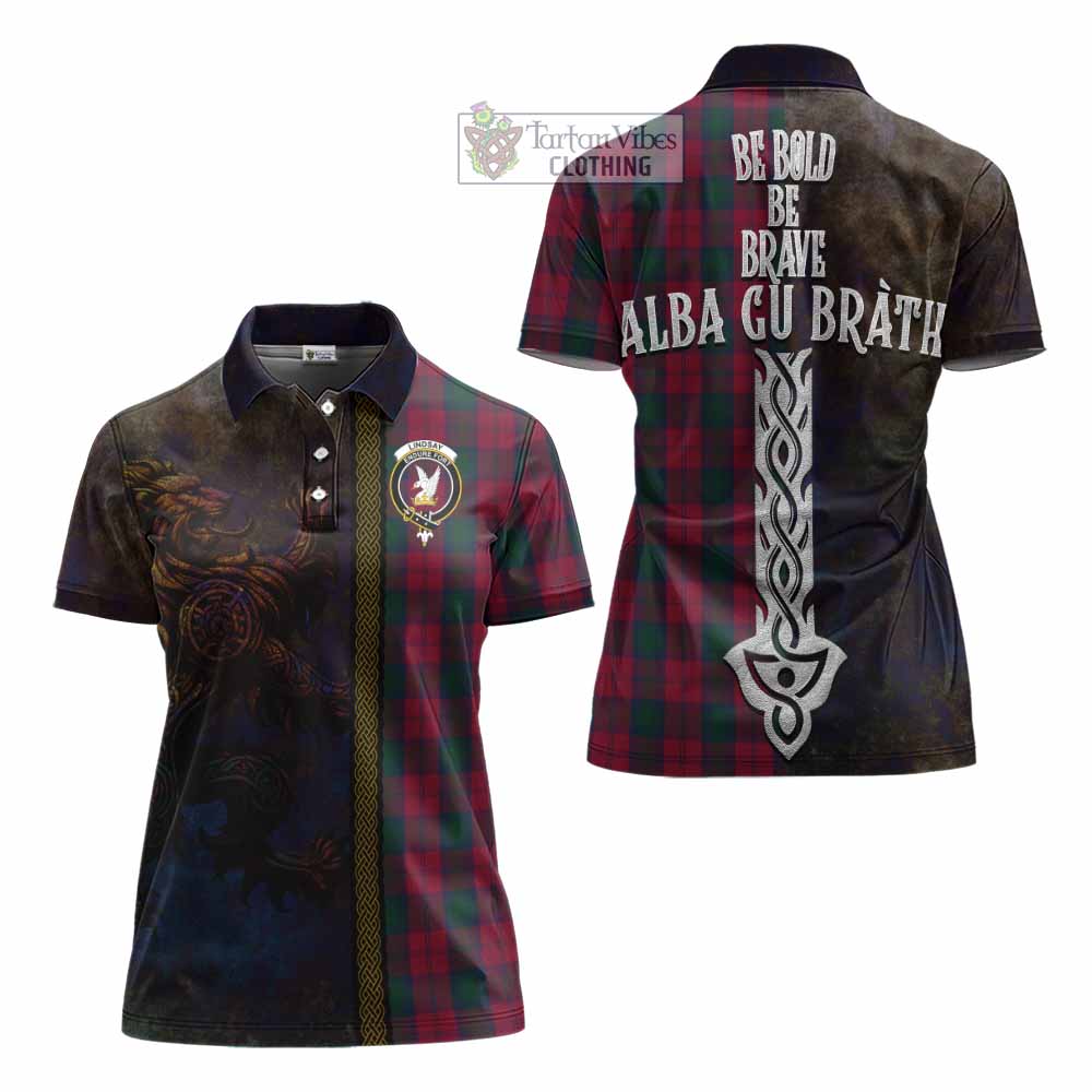 Tartan Vibes Clothing Lindsay Tartan Family Crest Women's Polo Shirt Alba Gu Brath Be Brave Lion Ancient Style