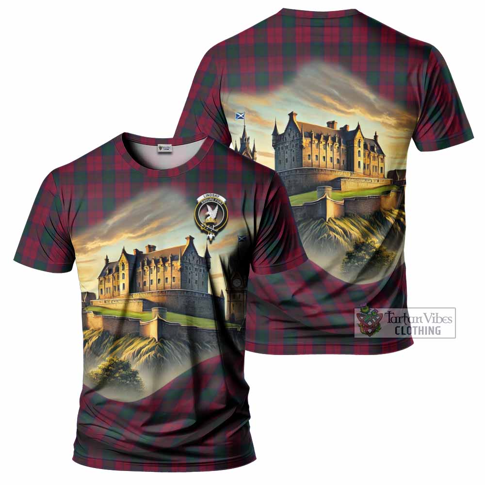 Tartan Vibes Clothing Lindsay Tartan Family Crest T-Shirt with Scottish Ancient Castle Stype