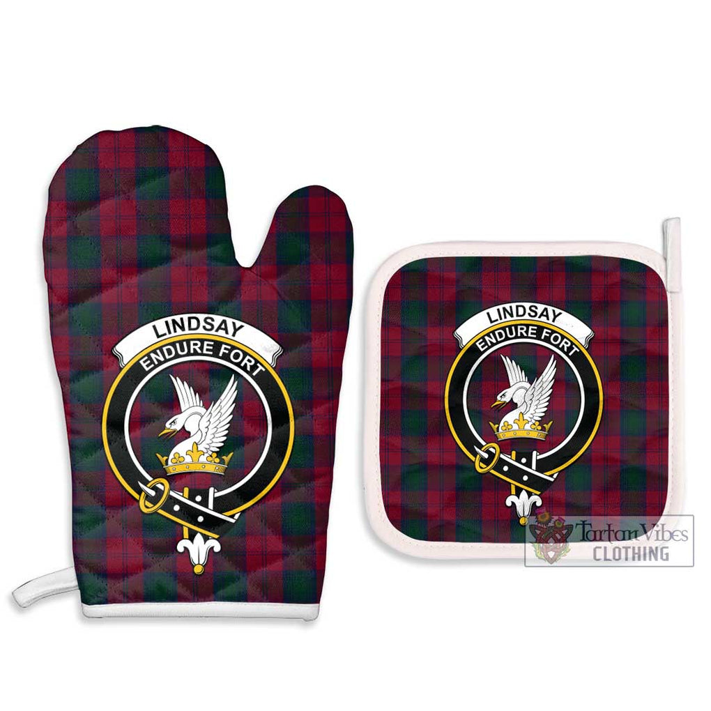 Lindsay Tartan Combo Oven Mitt & Pot-Holder with Family Crest Combo 1 Oven Mitt & 2 Pot-Holder White - Tartan Vibes Clothing
