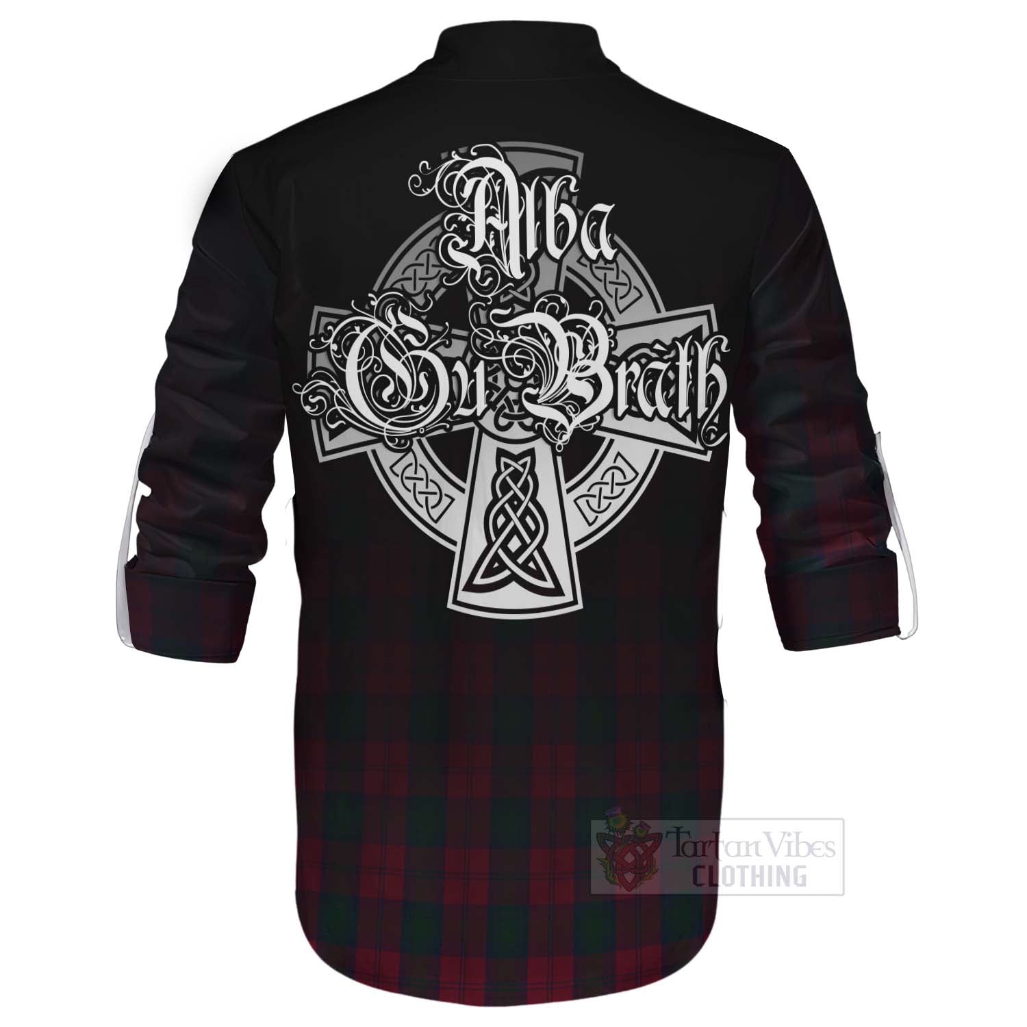 Tartan Vibes Clothing Lindsay Tartan Ghillie Kilt Shirt Featuring Alba Gu Brath Family Crest Celtic Inspired