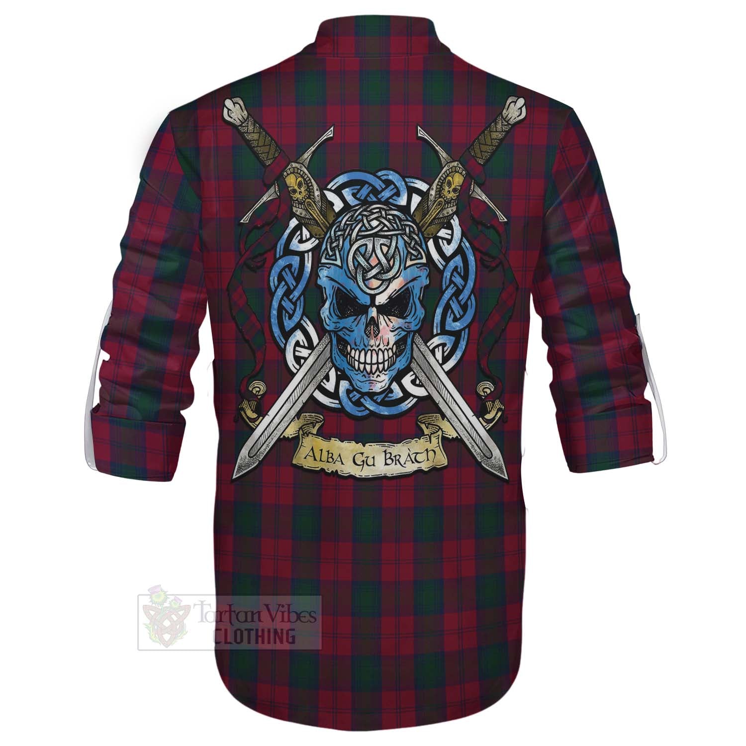 Tartan Vibes Clothing Lindsay Tartan Ghillie Kilt Shirt with Family Crest Celtic Skull Style