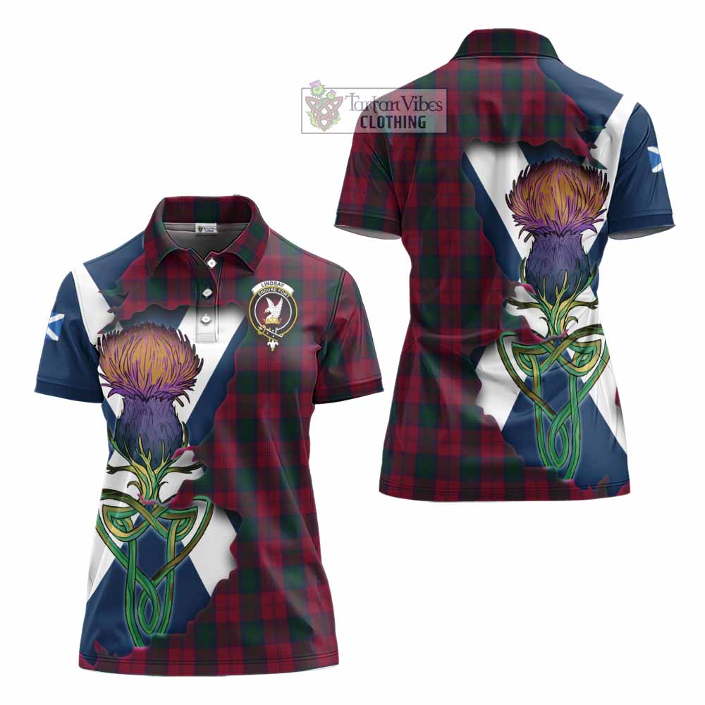 Tartan Vibes Clothing Lindsay Tartan Family Crest Women's Polo Shirt Scottish Thistle Celtic Inspired