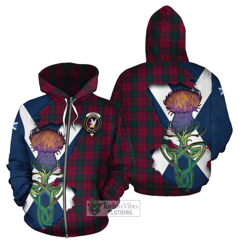 Tartan Vibes Clothing Lindsay Tartan Family Crest Cotton Hoodie Scottish Thistle Celtic Inspired