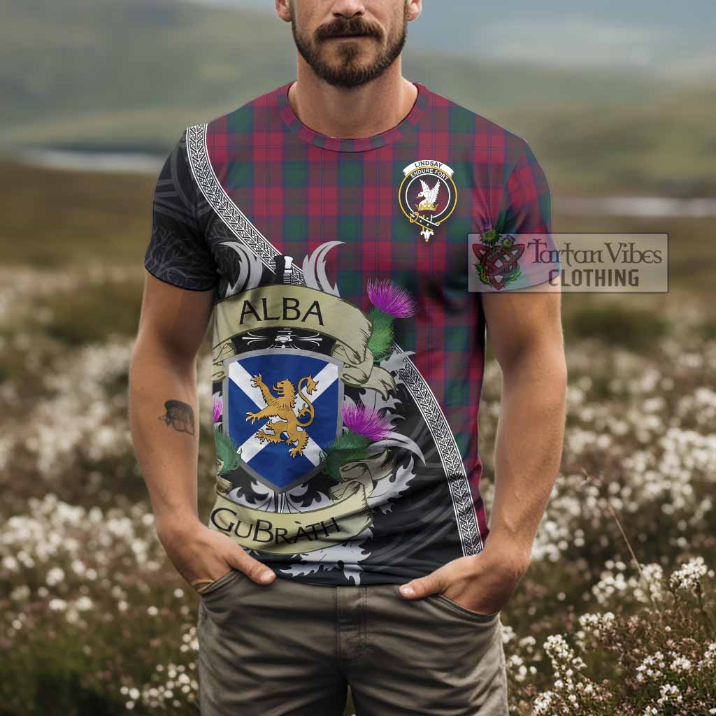 Tartan Vibes Clothing Lindsay Tartan Family Crest T-Shirt Lion Rampant Royal Thistle Shield Celtic Inspired