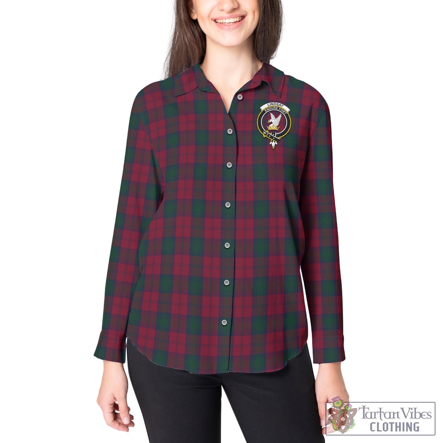Tartan Vibes Clothing Lindsay Tartan Womens Casual Shirt with Family Crest