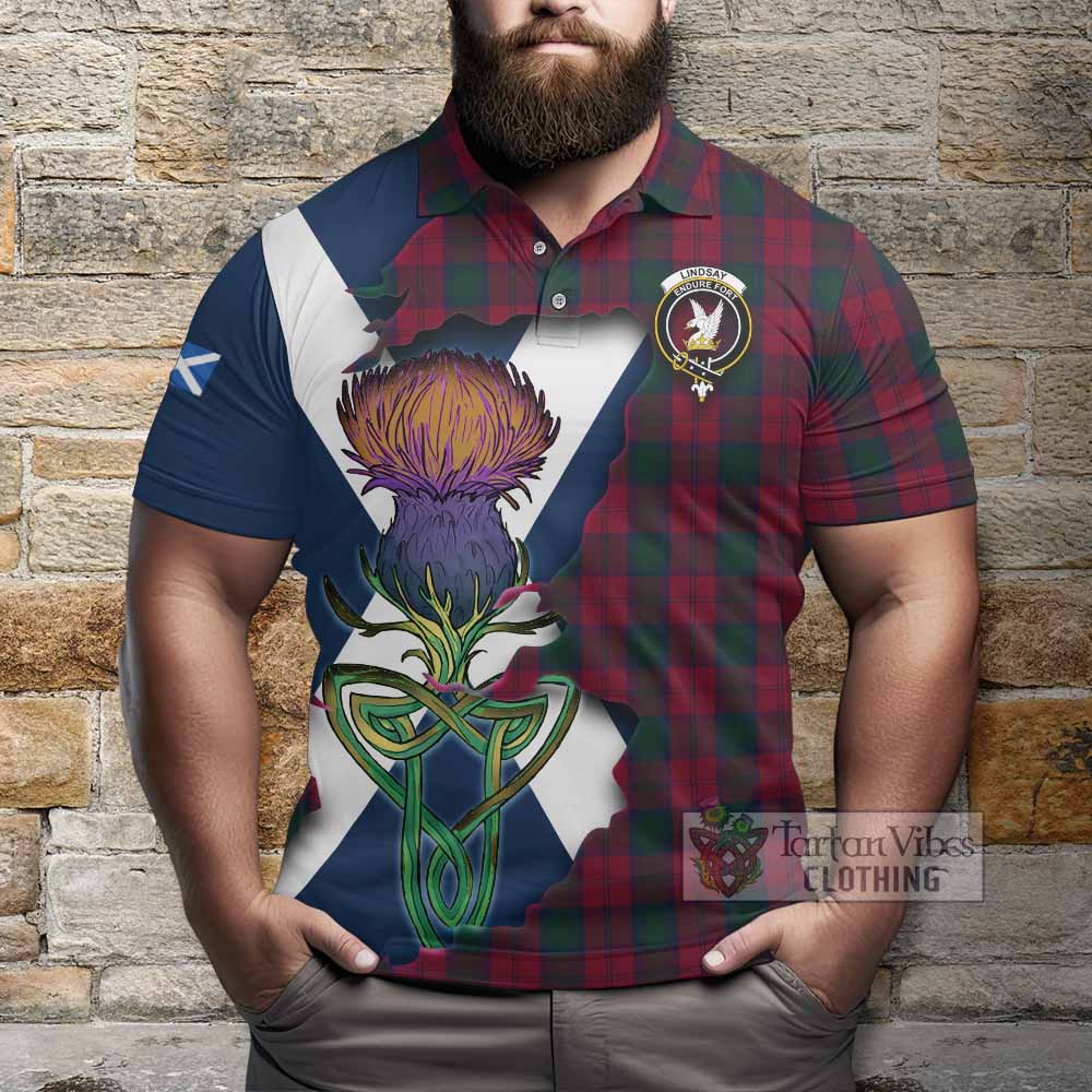 Tartan Vibes Clothing Lindsay Tartan Family Crest Polo Shirt Scottish Thistle Celtic Inspired