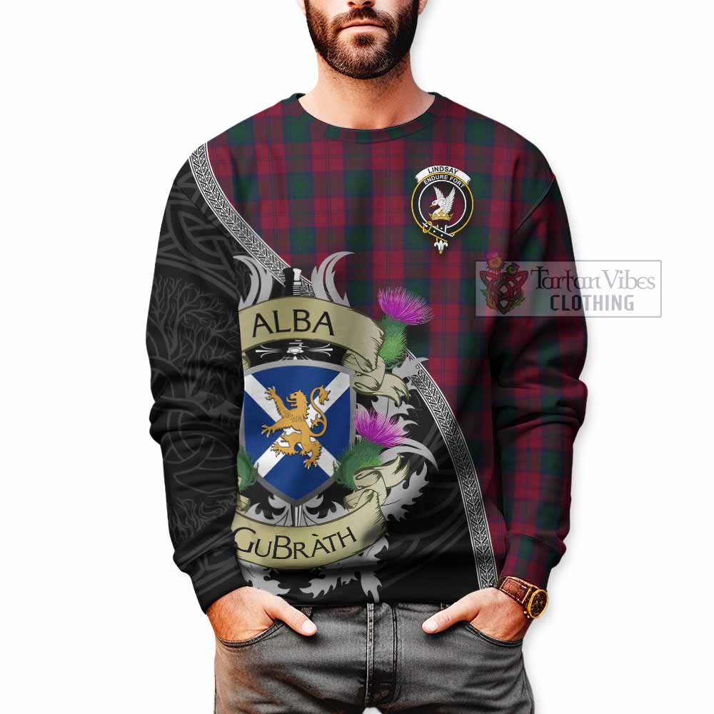 Tartan Vibes Clothing Lindsay Tartan Family Crest Sweatshirt Lion Rampant Royal Thistle Shield Celtic Inspired