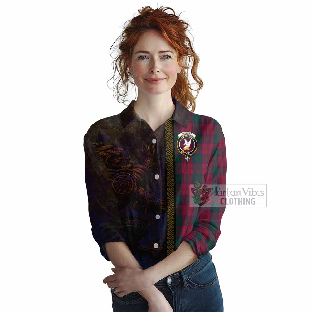 Tartan Vibes Clothing Lindsay Tartan Family Crest Women's Casual Shirt Alba Gu Brath Be Brave Lion Ancient Style