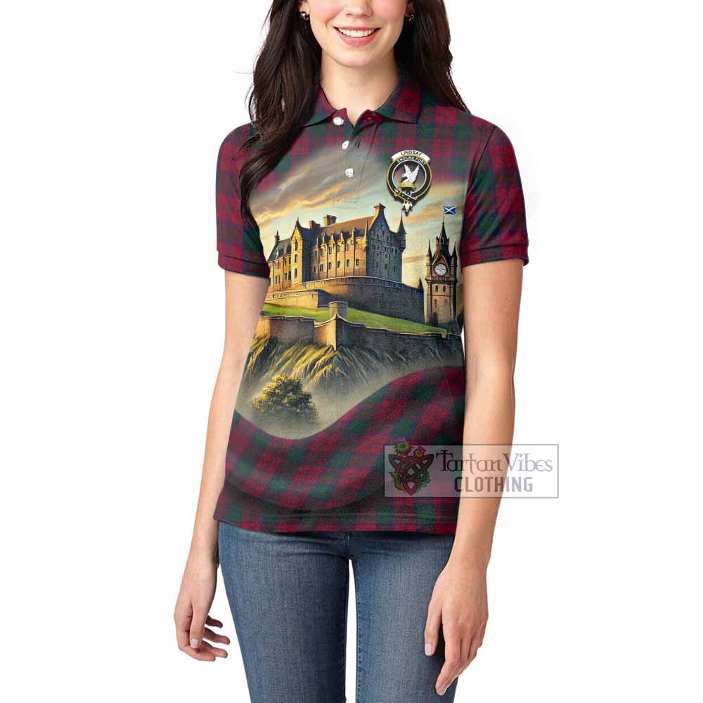 Tartan Vibes Clothing Lindsay Tartan Family Crest Women's Polo Shirt with Scottish Ancient Castle Stype