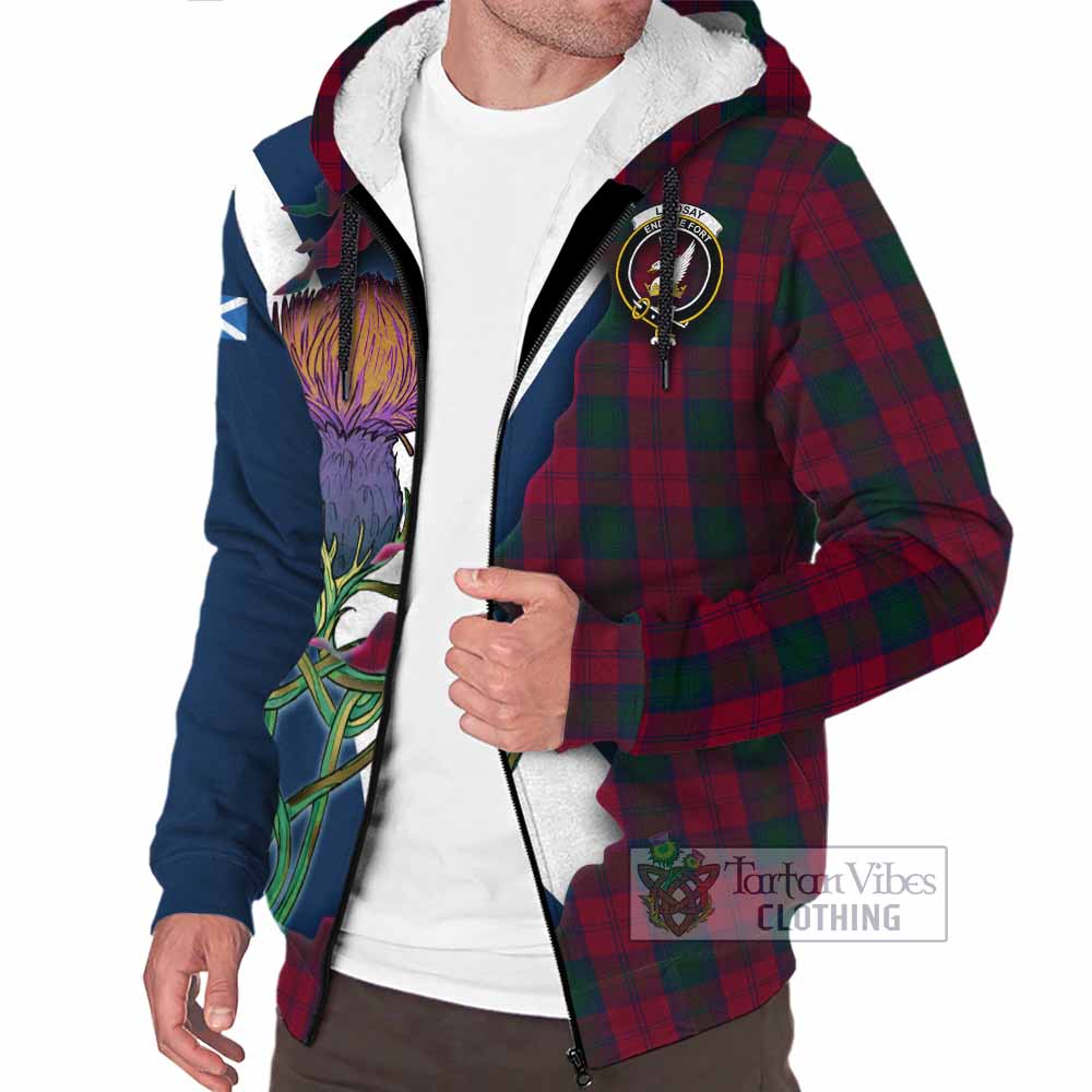 Tartan Vibes Clothing Lindsay Tartan Family Crest Sherpa Hoodie Scottish Thistle Celtic Inspired