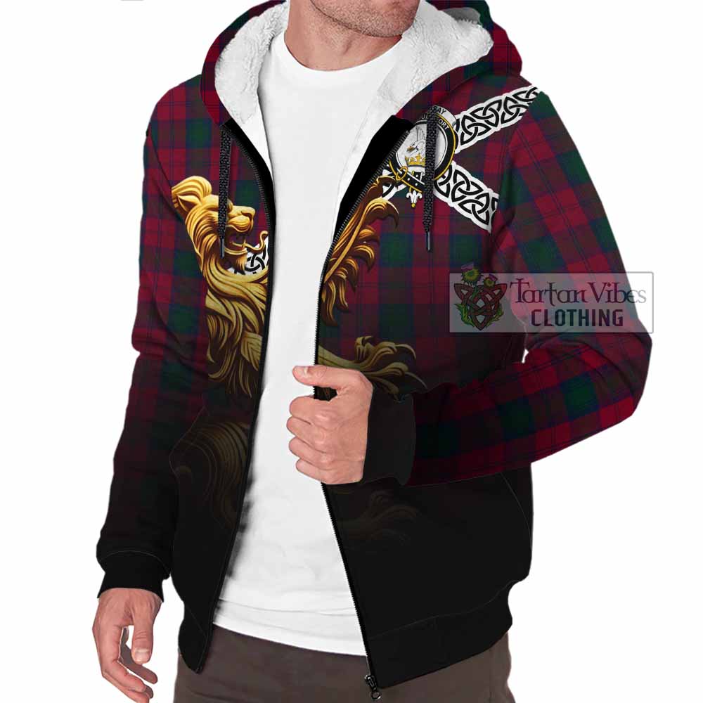 Tartan Vibes Clothing Lindsay Crest Tartan Sherpa Hoodie with Golden Lion Emblem Celtic Style