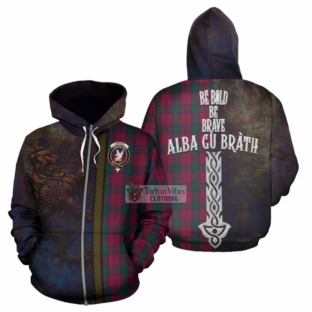 Tartan Vibes Clothing Lindsay Tartan Family Crest Hoodie Alba Gu Brath Be Brave Lion Ancient Style