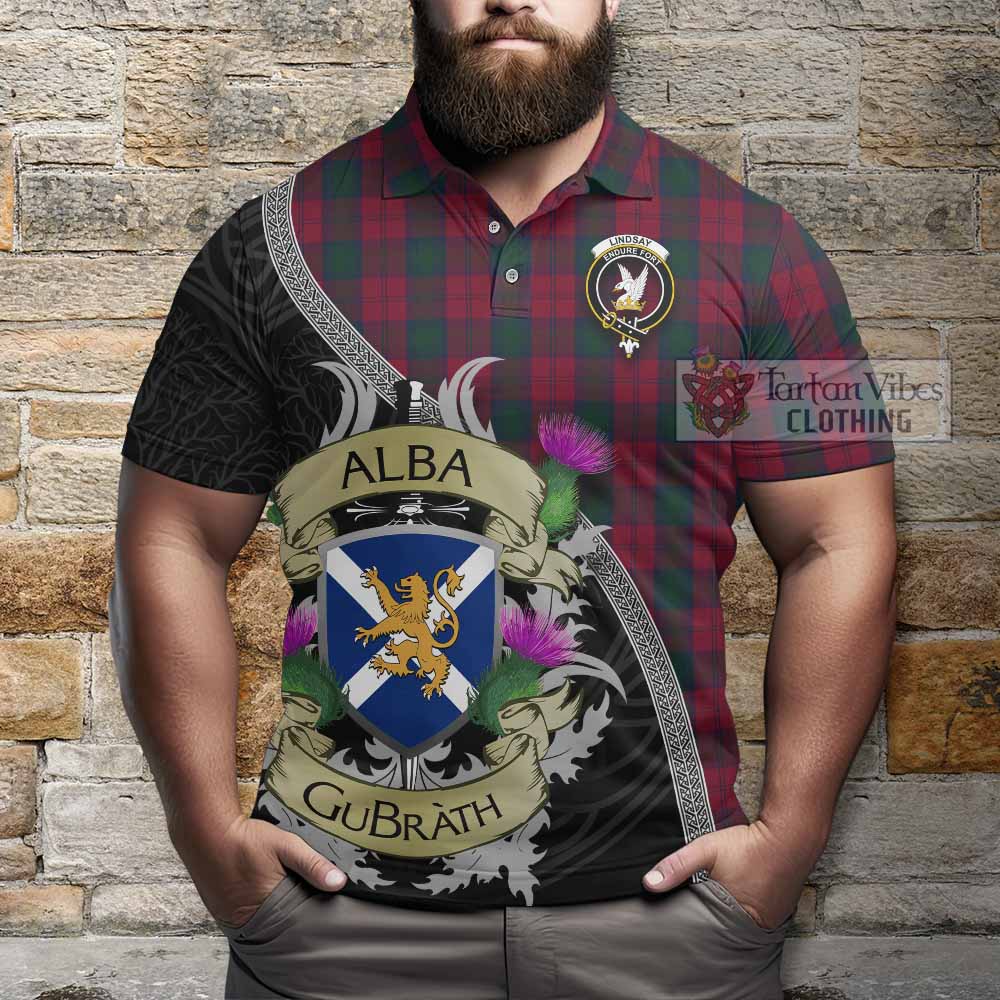 Tartan Vibes Clothing Lindsay Tartan Family Crest Polo Shirt Lion Rampant Royal Thistle Shield Celtic Inspired