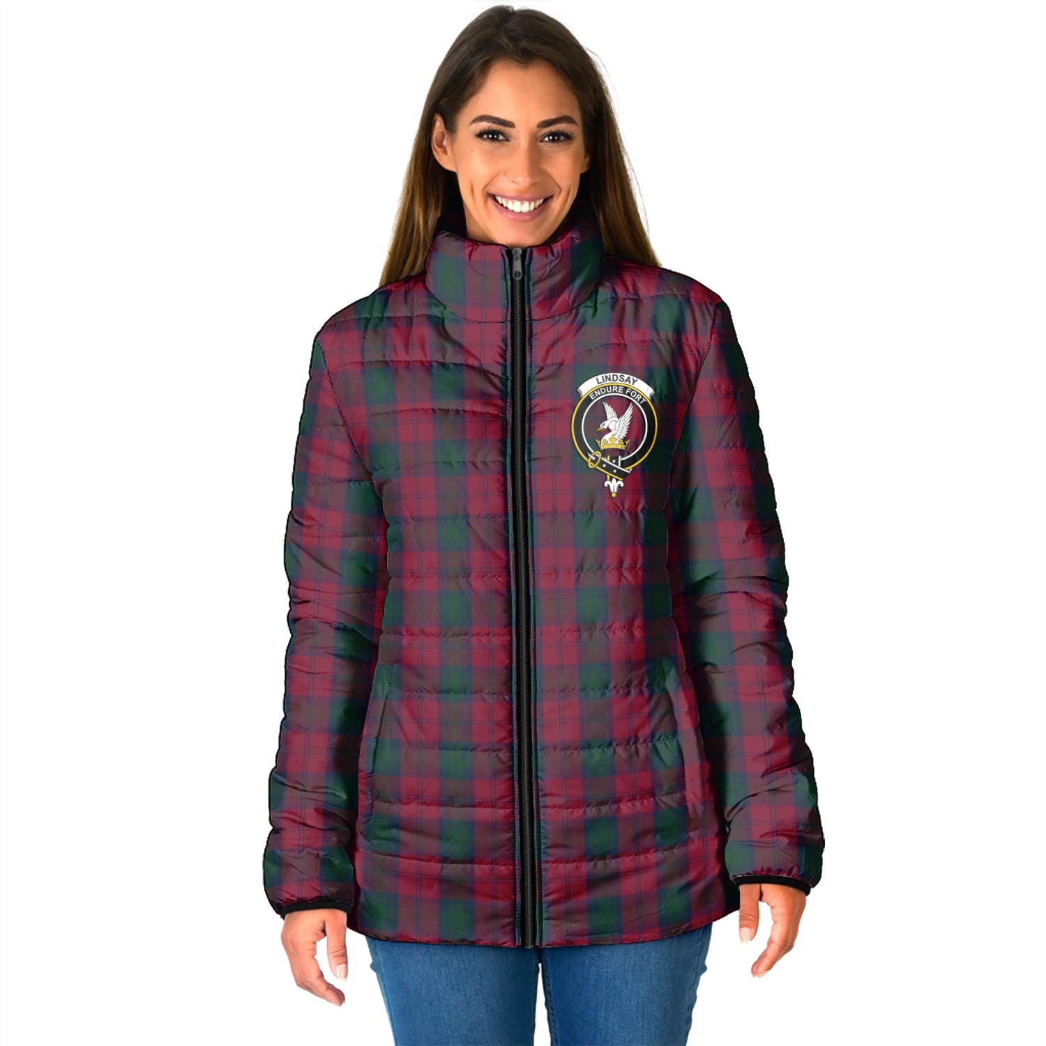 Lindsay Tartan Padded Jacket with Family Crest - Tartan Vibes Clothing