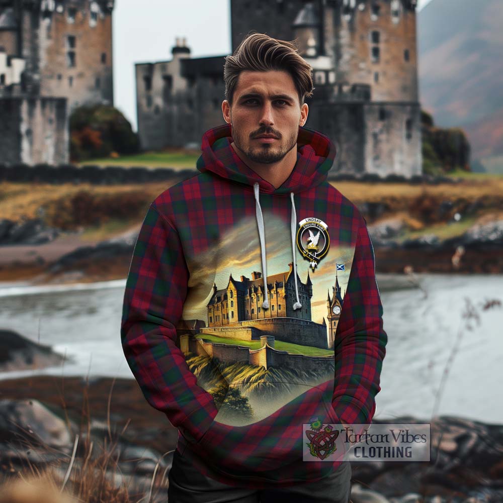 Tartan Vibes Clothing Lindsay Tartan Family Crest Cotton Hoodie with Scottish Ancient Castle Style