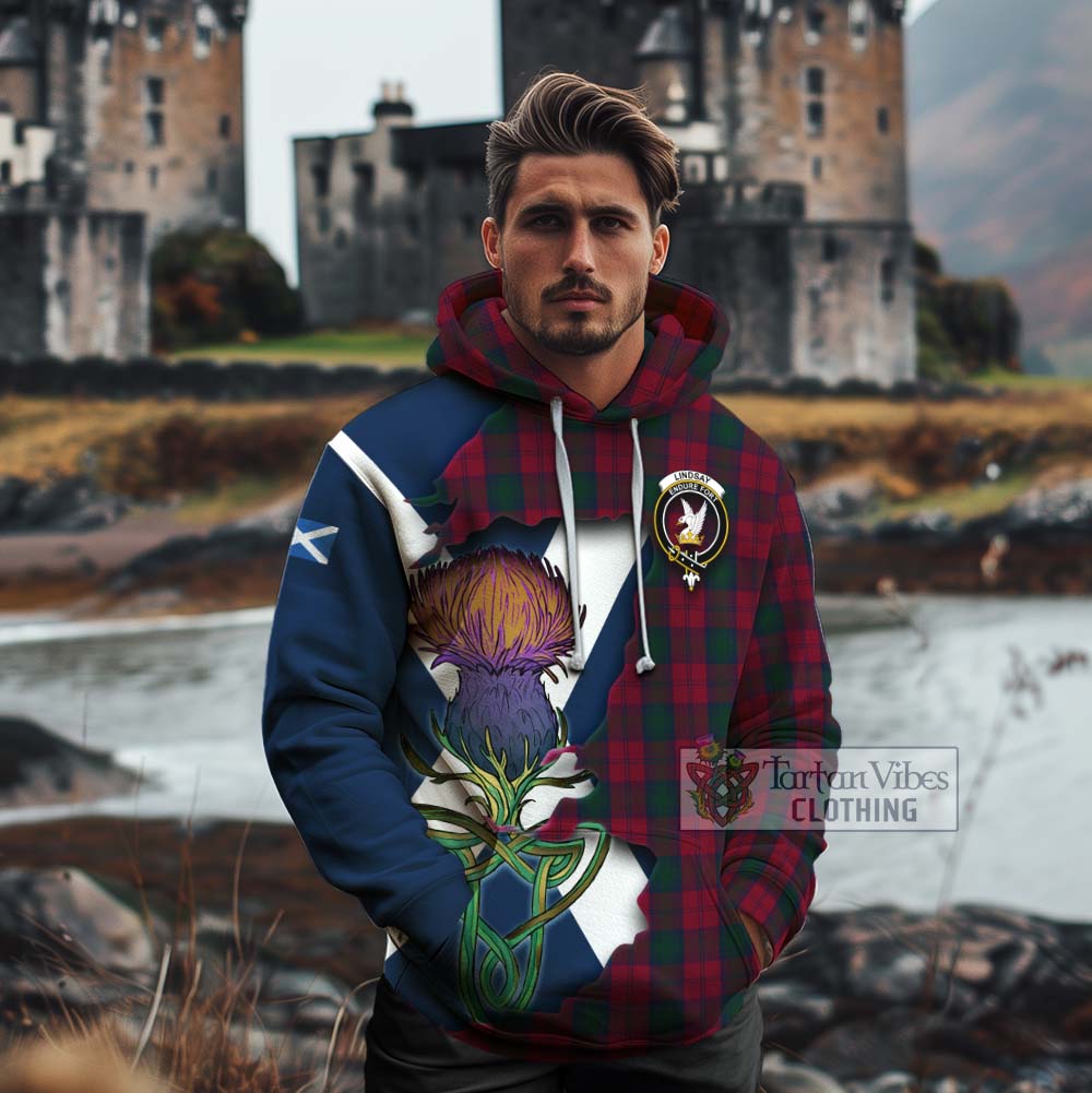 Tartan Vibes Clothing Lindsay Tartan Family Crest Cotton Hoodie Scottish Thistle Celtic Inspired