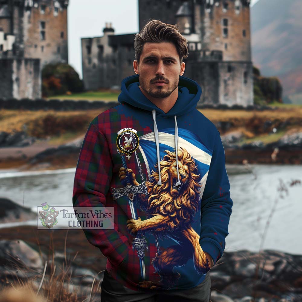 Tartan Vibes Clothing Lindsay Tartan Family Crest Cotton Hoodie with Scottish Majestic Lion