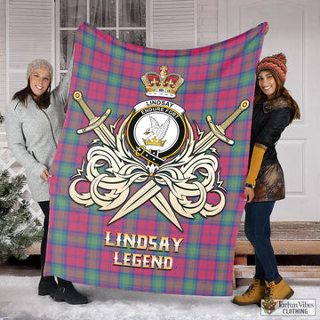 Lindsay Ancient Tartan Blanket with Clan Crest and the Golden Sword of Courageous Legacy