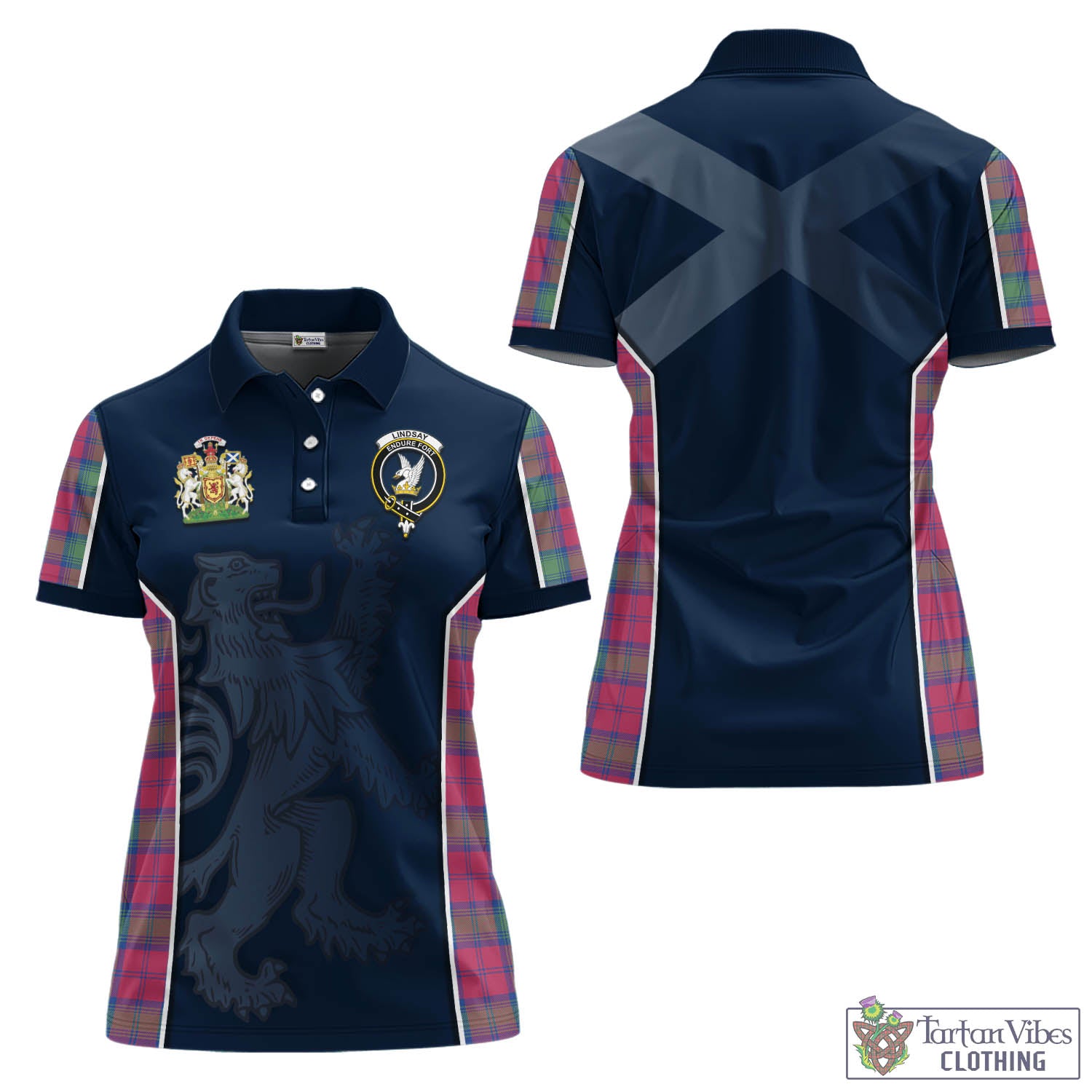 Tartan Vibes Clothing Lindsay Ancient Tartan Women's Polo Shirt with Family Crest and Lion Rampant Vibes Sport Style