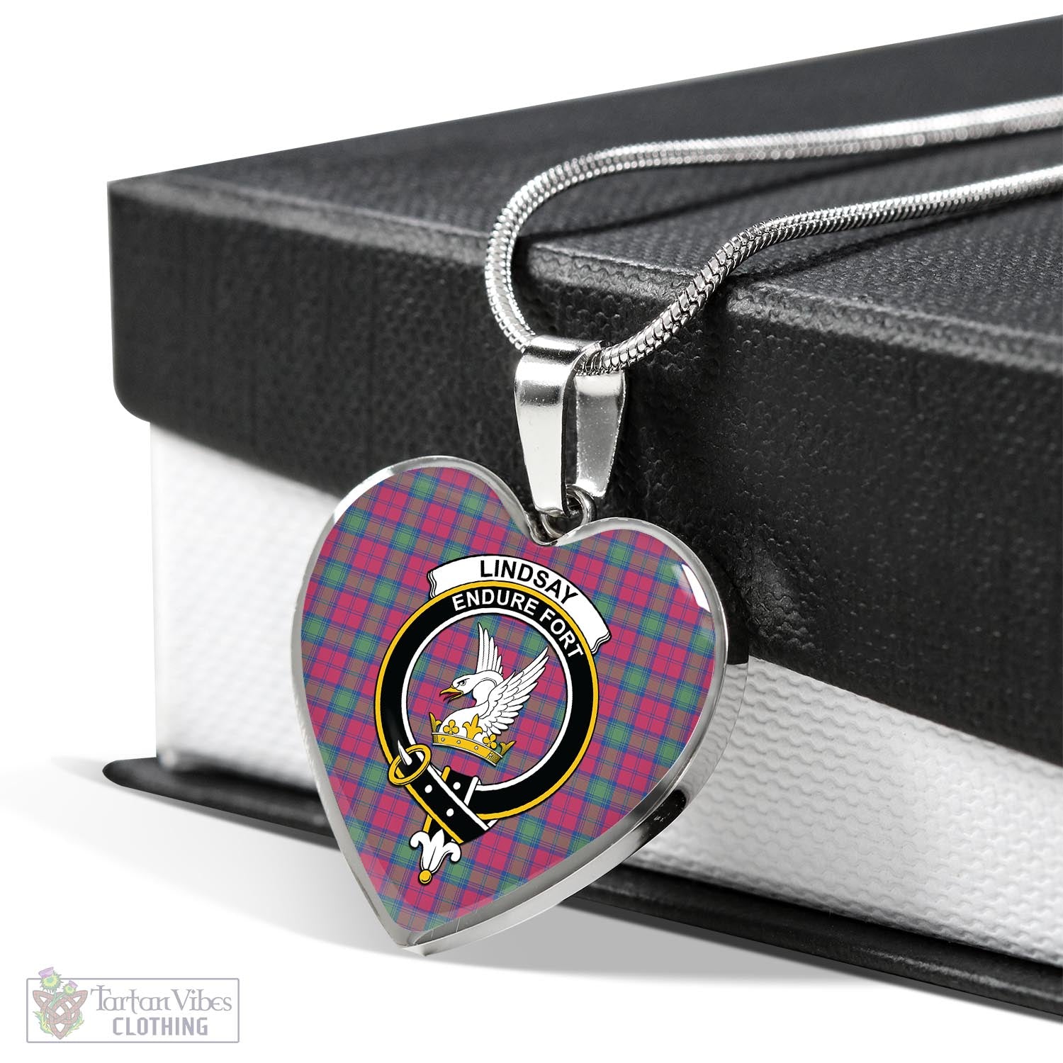Tartan Vibes Clothing Lindsay Ancient Tartan Heart Necklace with Family Crest