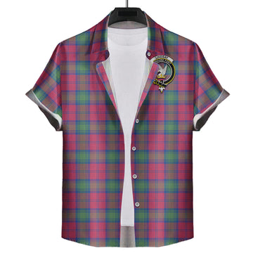 Lindsay Ancient Tartan Short Sleeve Button Down Shirt with Family Crest
