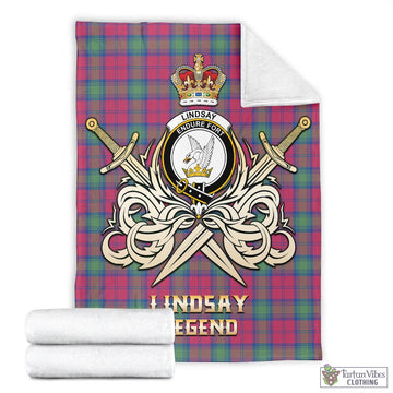 Lindsay Ancient Tartan Blanket with Clan Crest and the Golden Sword of Courageous Legacy