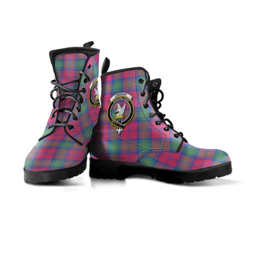 Lindsay Ancient Tartan Leather Boots with Family Crest