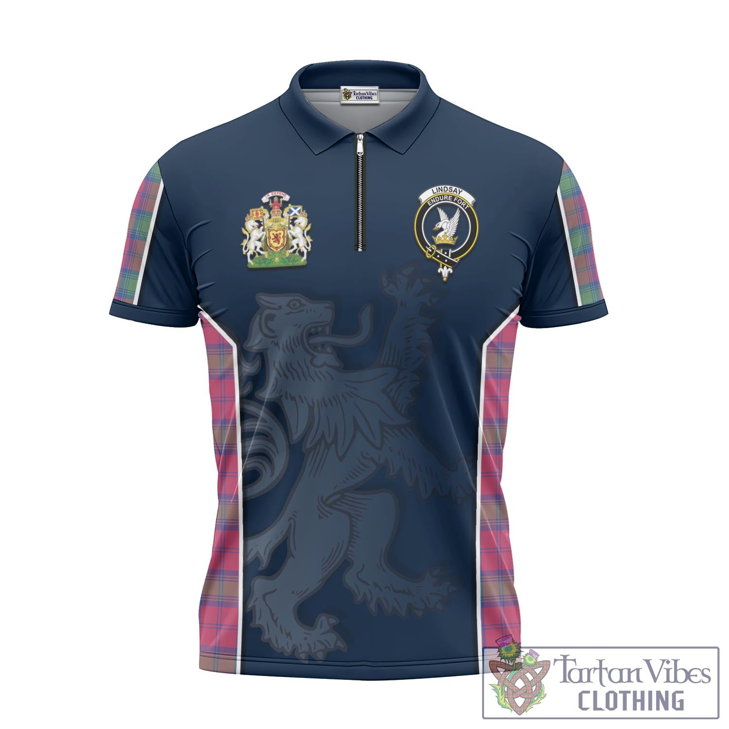 Tartan Vibes Clothing Lindsay Ancient Tartan Zipper Polo Shirt with Family Crest and Lion Rampant Vibes Sport Style