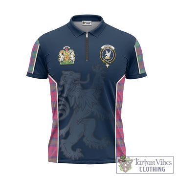 Lindsay Ancient Tartan Zipper Polo Shirt with Family Crest and Lion Rampant Vibes Sport Style