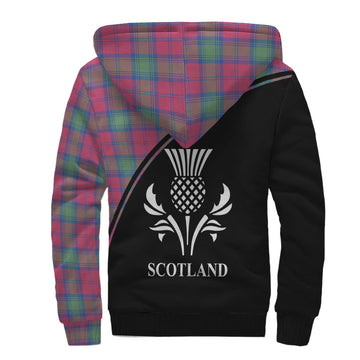 Lindsay Ancient Tartan Sherpa Hoodie with Family Crest Curve Style