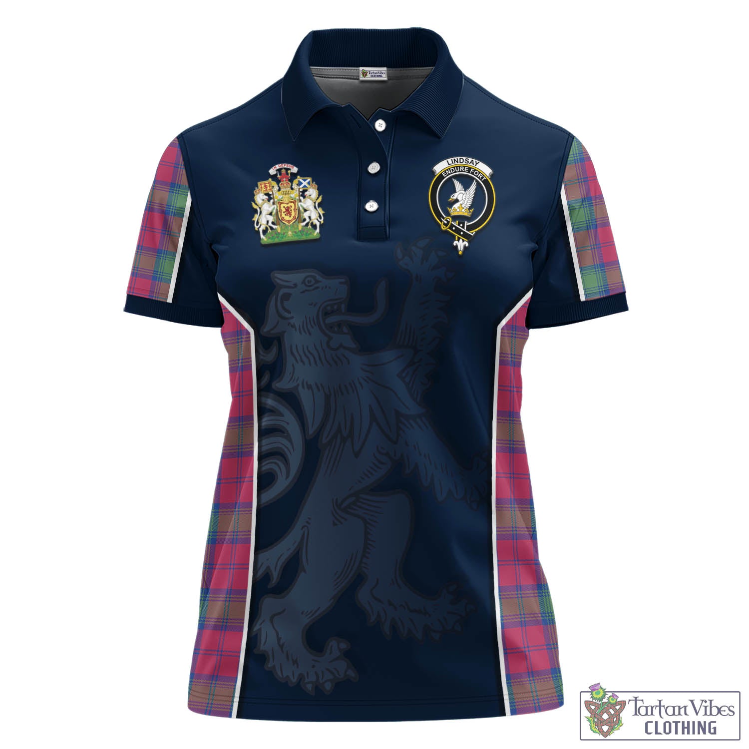 Tartan Vibes Clothing Lindsay Ancient Tartan Women's Polo Shirt with Family Crest and Lion Rampant Vibes Sport Style