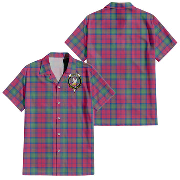 Lindsay Ancient Tartan Short Sleeve Button Down Shirt with Family Crest