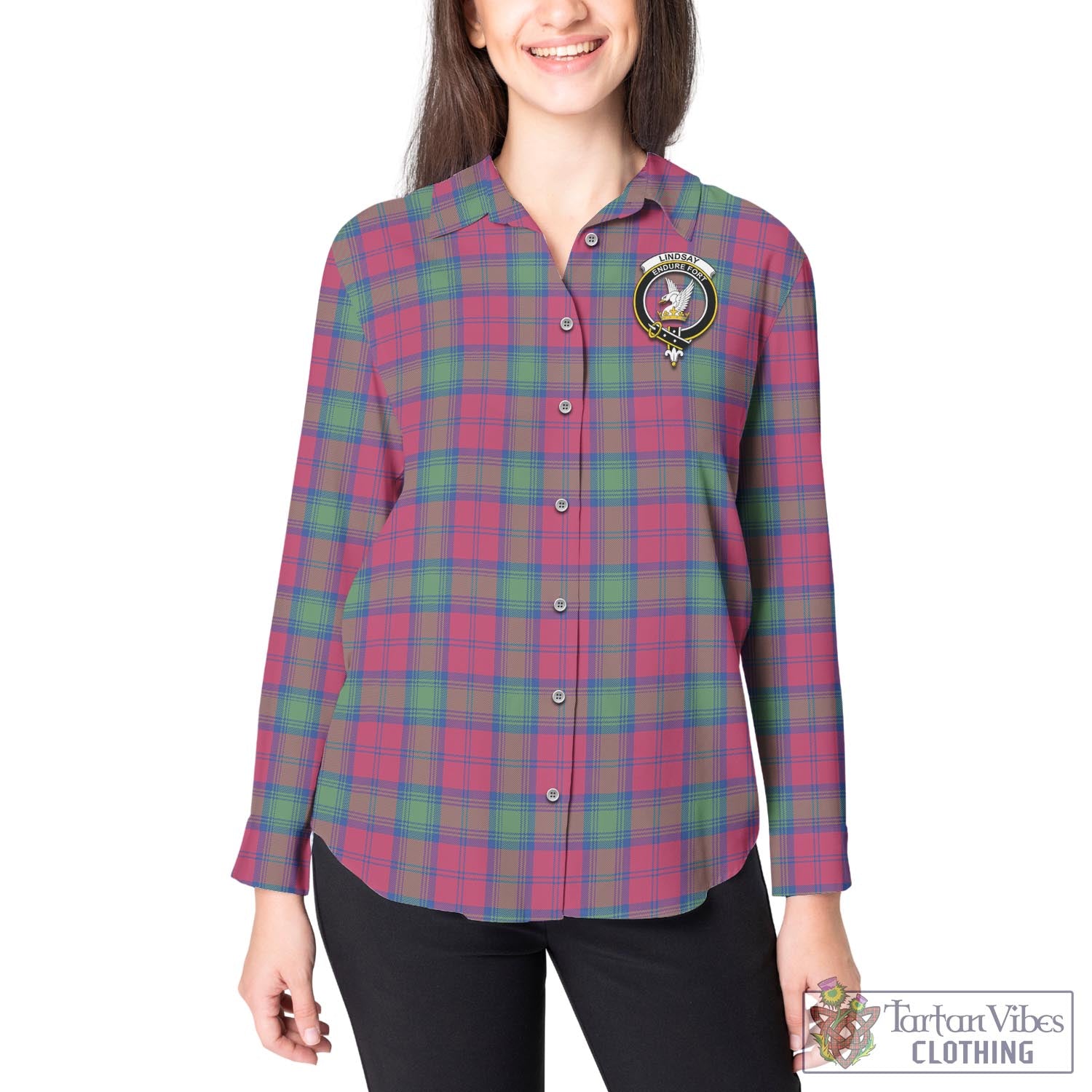 Tartan Vibes Clothing Lindsay Ancient Tartan Womens Casual Shirt with Family Crest