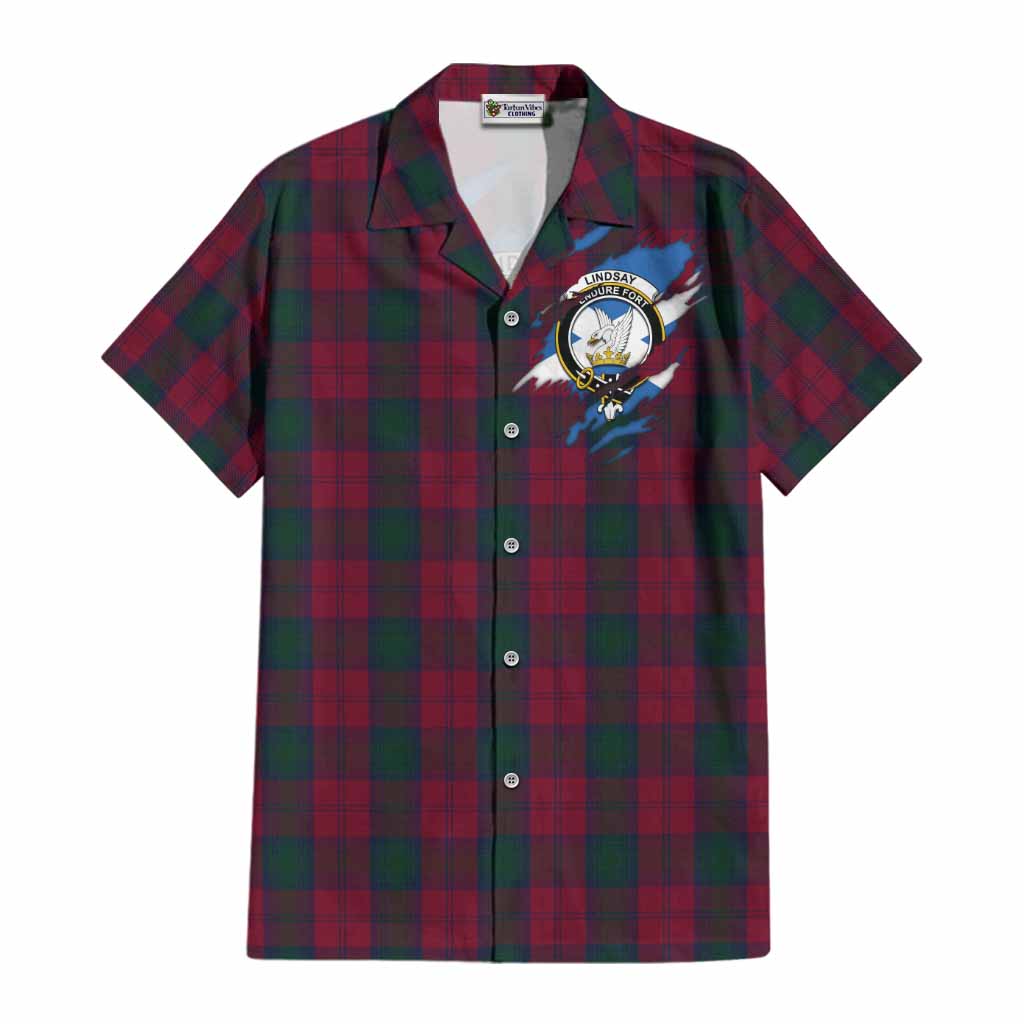 Lindsay Clan Crest In Me Tartan Cotton Hawaiian Shirt Scotland Flag Style