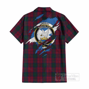Lindsay Clan Crest In Me Tartan Cotton Hawaiian Shirt Scotland Flag Style