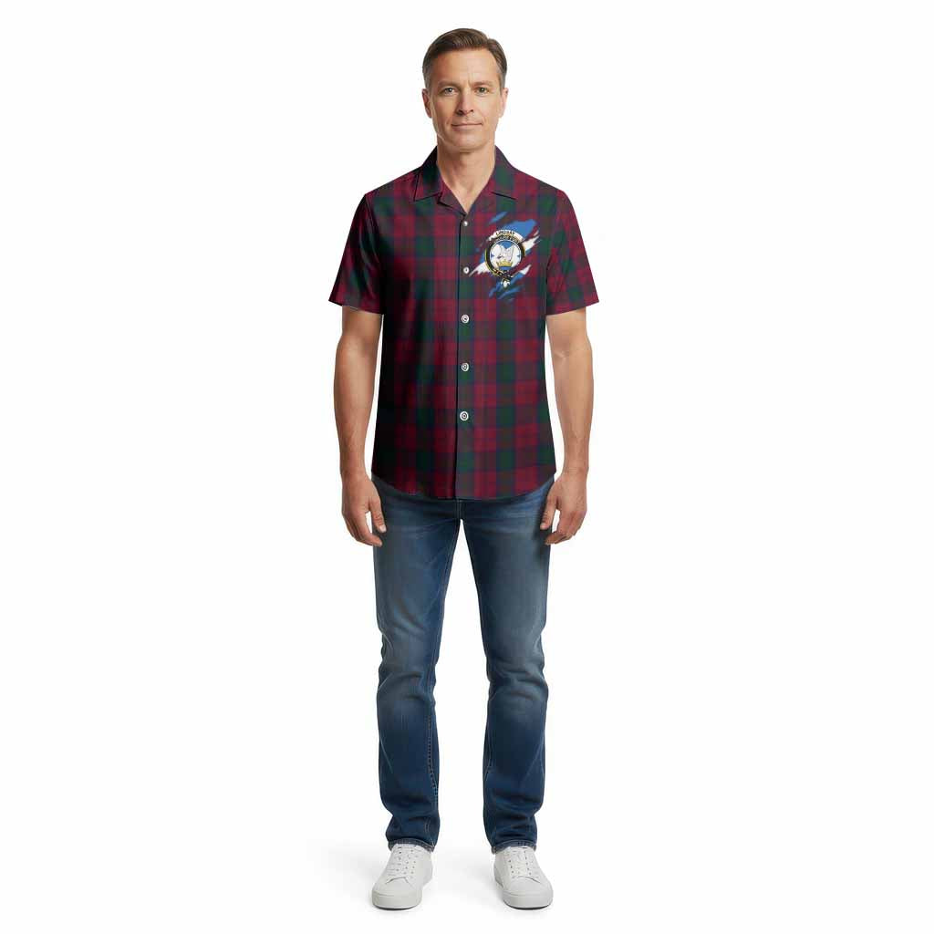Lindsay Clan Crest In Me Tartan Cotton Hawaiian Shirt Scotland Flag Style